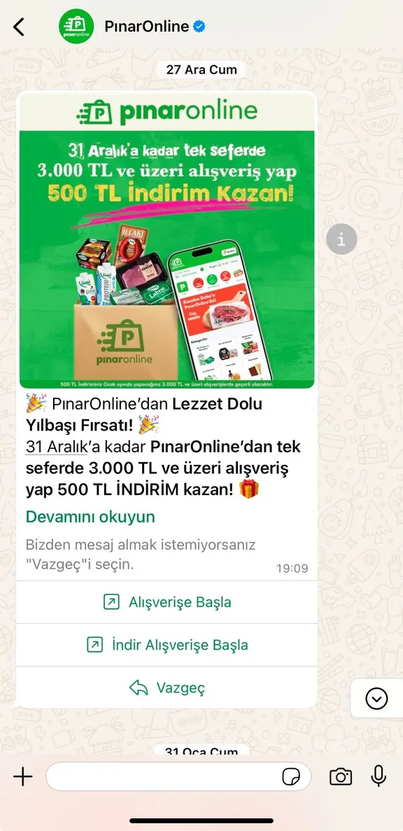 PınarOnline new year 500 TL coupon campaign