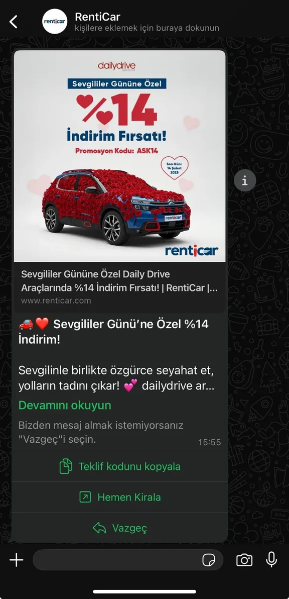 RentiCar Valentine's Day 14% discount campaign