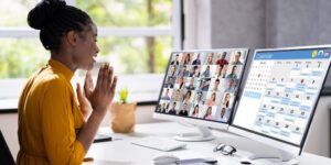 Remote team collaborating with communication tools (remote work)